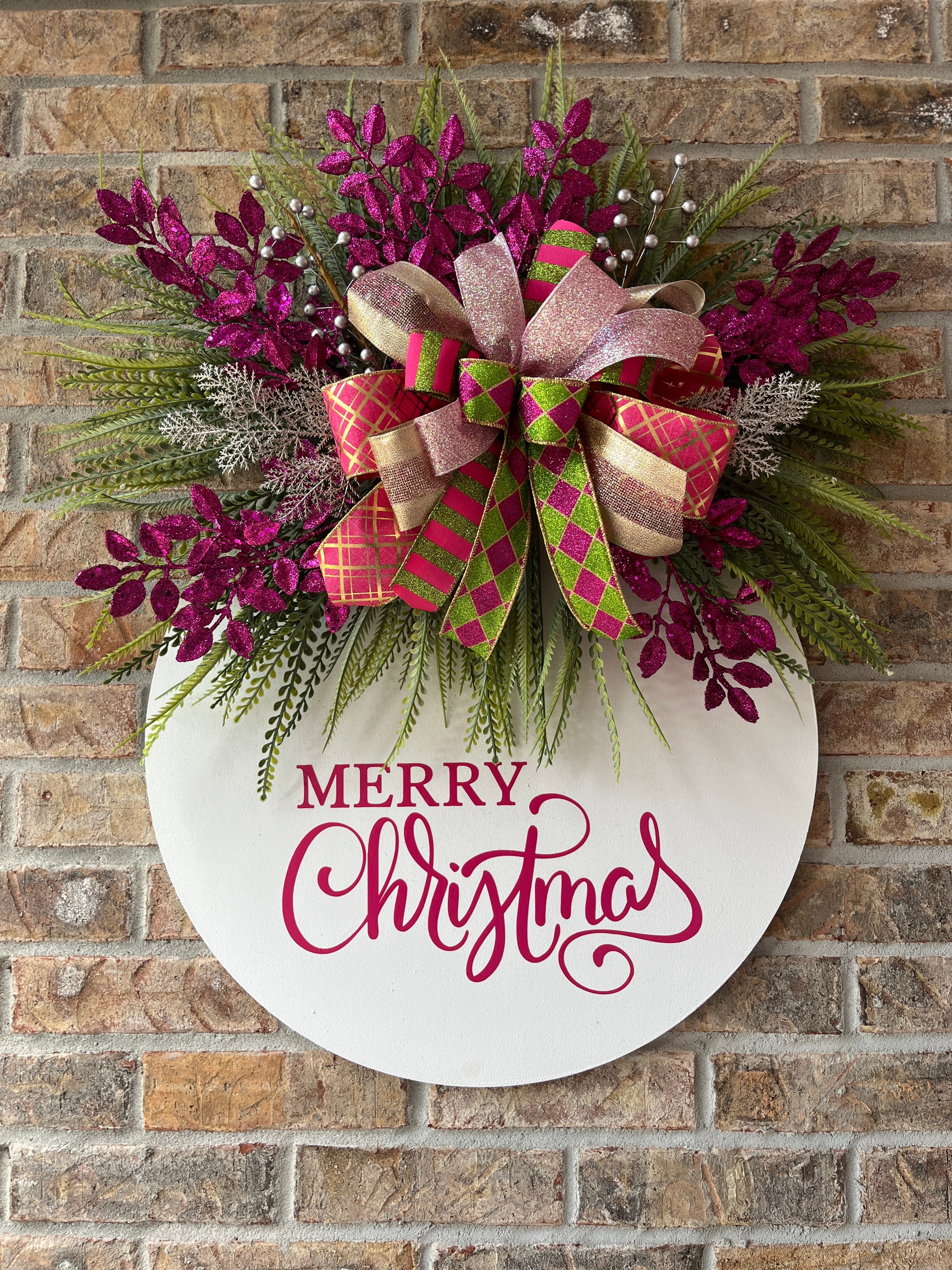 Pink and Green Christmas Door Hanger