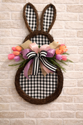 🌷 Gingham Check Easter Bunny Door Hanger