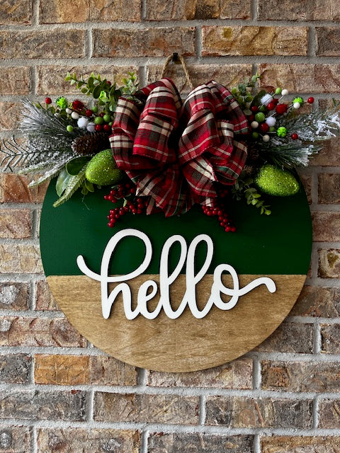 "Hello" Green Christmas Door Hanger