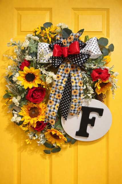 Sunflower Red Rose Personalized Wreath