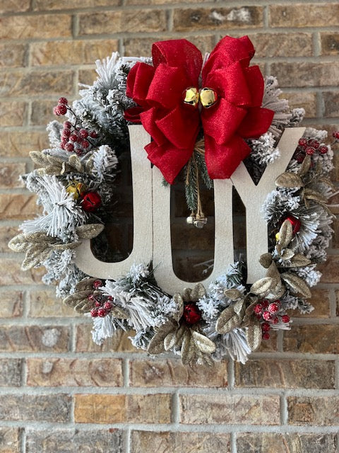 Flocked "Joy" Christmas Wreath