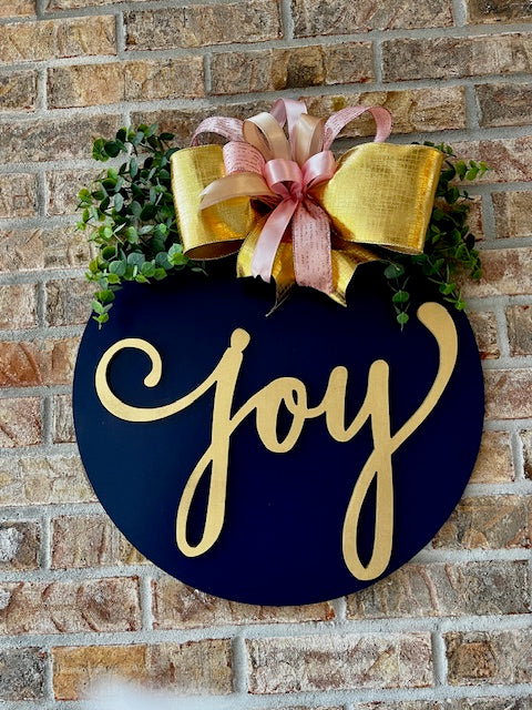 Elegant Blue and Gold "Joy" Door Hanger