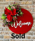 Red "Welcome" Poinsetta Door Hanger
