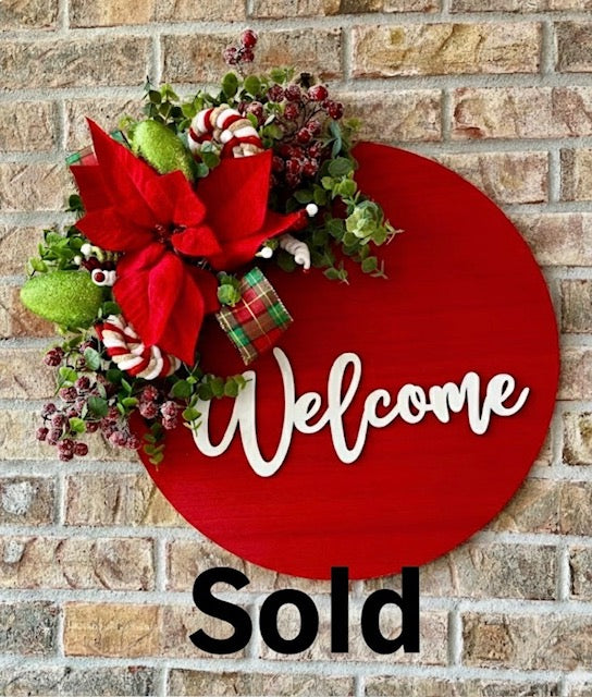 Red "Welcome" Poinsetta Door Hanger